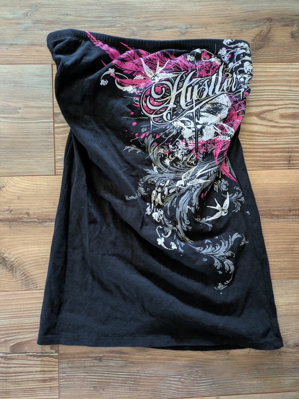 Hustler Distressed Back Sleeveless Tube Top Shirt Pink & Black Large Y2K Biker